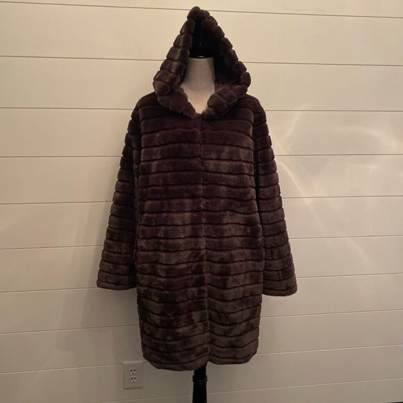 Rachel Zoe Brown Faux Fur Knee Length Coat Size 2X - Picture 1 of 10
